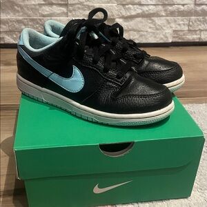 Nike Dunk Kids Leather Sneakers Black and Light Blue